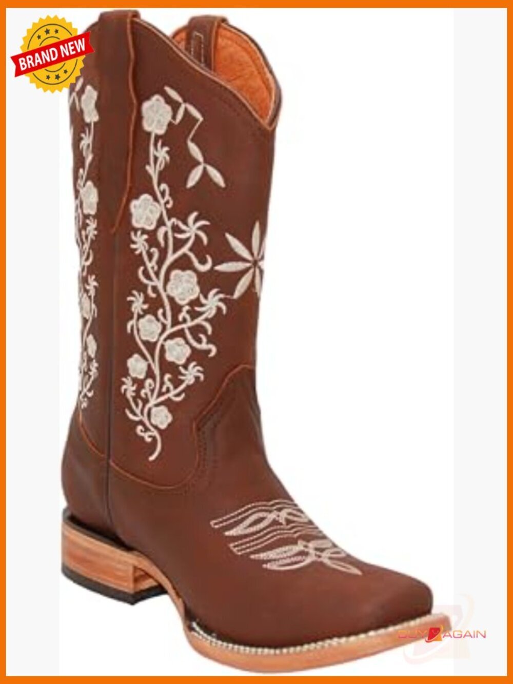 Floral Embroidered Square Toe Mid Calf Western Boot